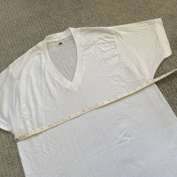 Vintage 80s Fruit Of The Loom XL White V Neck T Shirt Undershirt Blank - Picture 5 of 6